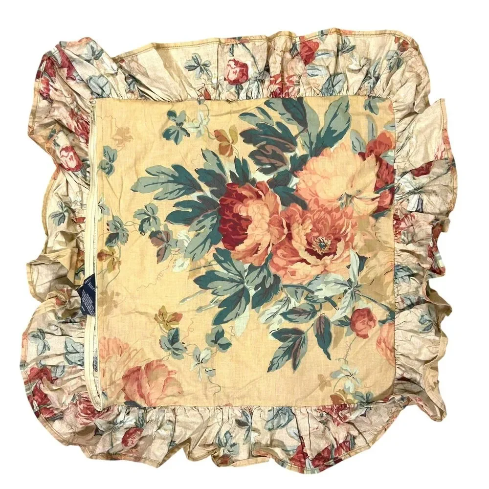 Ralph Lauren Pillow Sham Elsa Grasslands Cover Ruffled Floral Standard Square